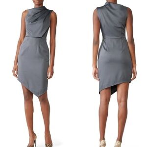 Elliatt Divine Asymmetrical Hem One Shoulder Brushed Satin Gray Dress Size M